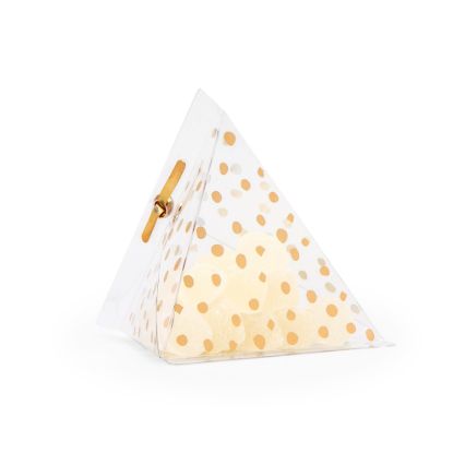 Piramide doosje in pet met gouden stippen