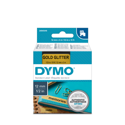 Dymo tape D1, 12mm x 3m, zwart/goud