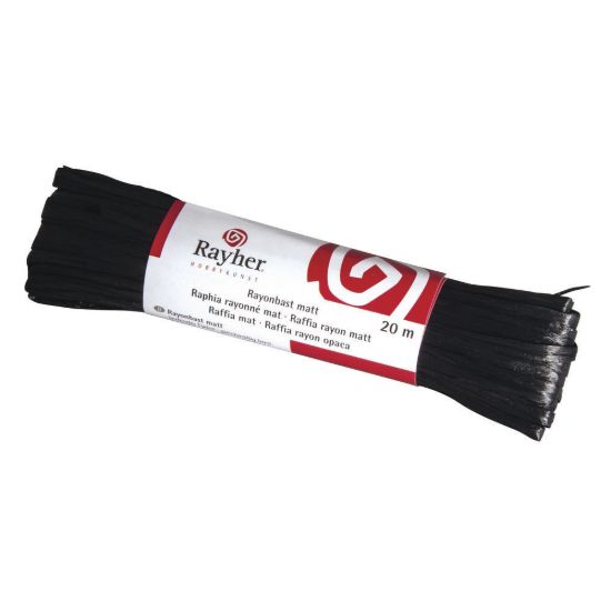 Raffia, mat zwart, doorlopende draad van 20 meter