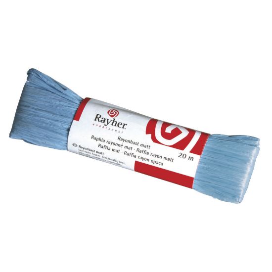 Raffia, mat licht blauw, doorlopende draad van 20 meter