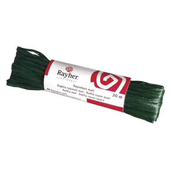 Raffia, mat donker groen, doorlopende draad van 20 meter