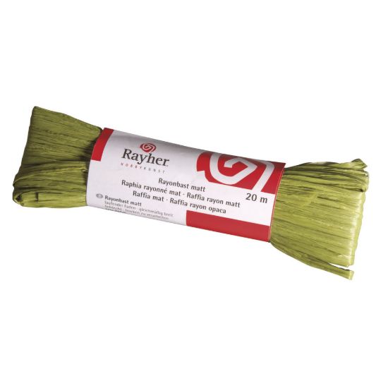 Raffia, mat olijfgroen, doorlopende draad van 20 meter