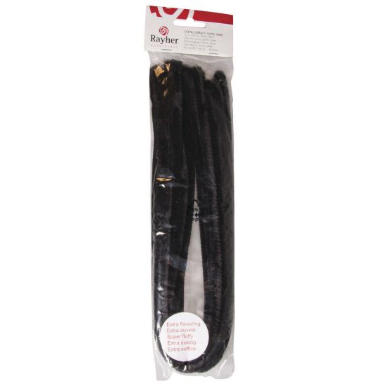 Chenilledraad zwart 50 cm, dikte 9 mm - 10 stuks