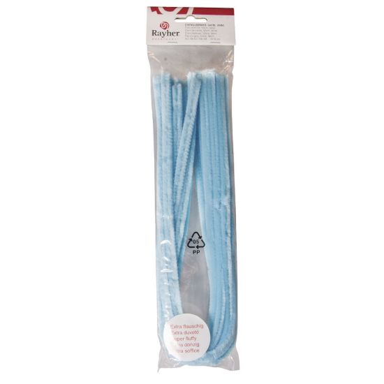 Chenilledraad licht blauw 50 cm, dikte 9 mm - 10 stuks