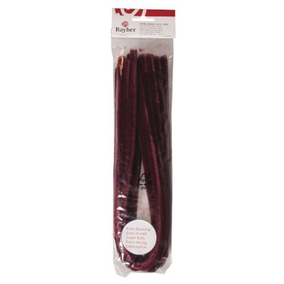 Chenilledraad wijnrood 50 cm, dikte 9 mm - 10 stuks