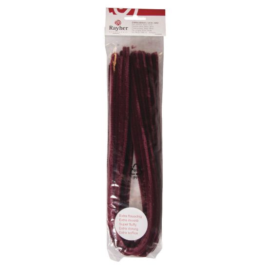 Chenilledraad wijnrood 50 cm, dikte 9 mm - 10 stuks
