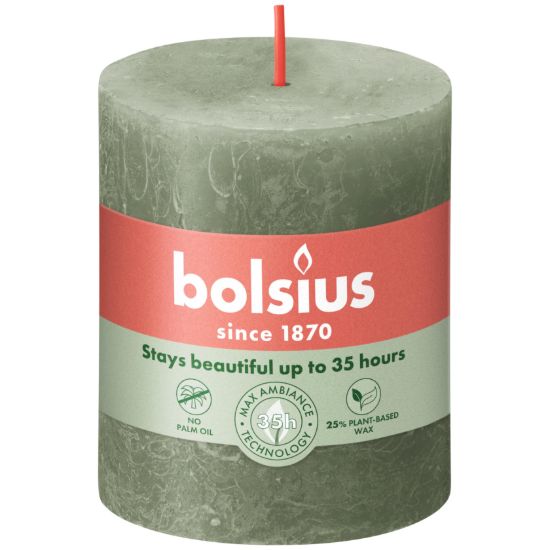 Rustiek stompkaars fresh olive 80/68
