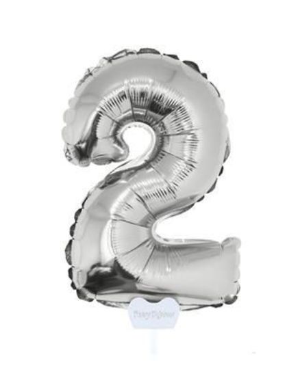 Folieballon cijfer 2 zilver 41 cm