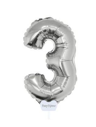 Folieballon cijfer 3 zilver 41 cm