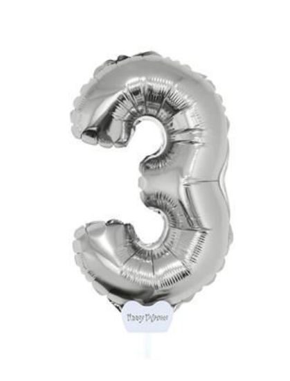 Folieballon cijfer 3 zilver 41 cm