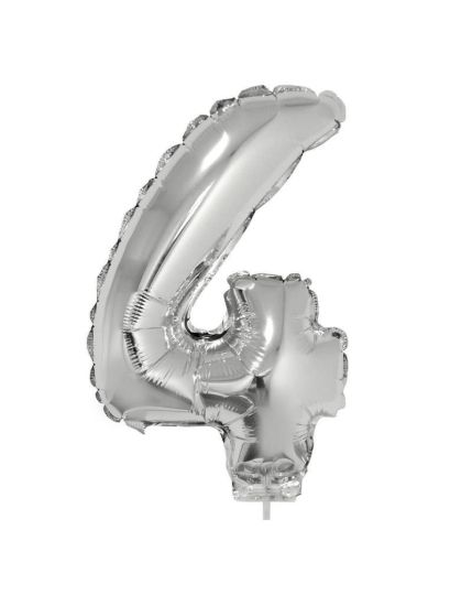 Folieballon cijfer 4 zilver 41 cm