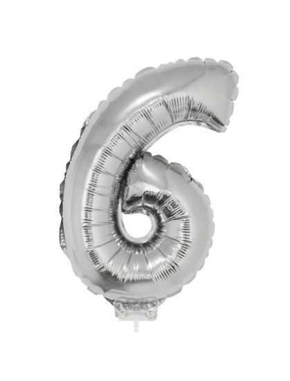 Folieballon cijfer 6 zilver 41 cm