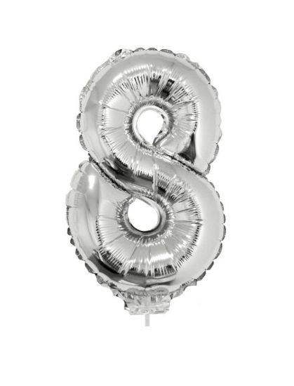 Folieballon cijfer 8 zilver 41 cm
