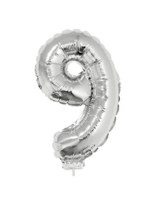 Folieballon cijfer 9 zilver 41 cm