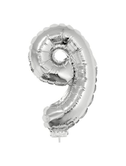 Folieballon cijfer 9 zilver 41 cm