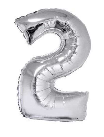 Folieballon cijfer 2 zilver 81 cm