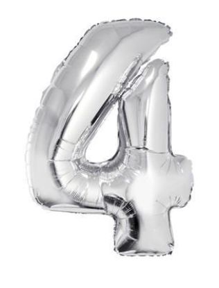 Folieballon cijfer 4 zilver 81 cm