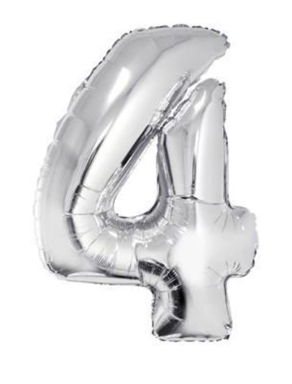 Folieballon cijfer 4 zilver 81 cm