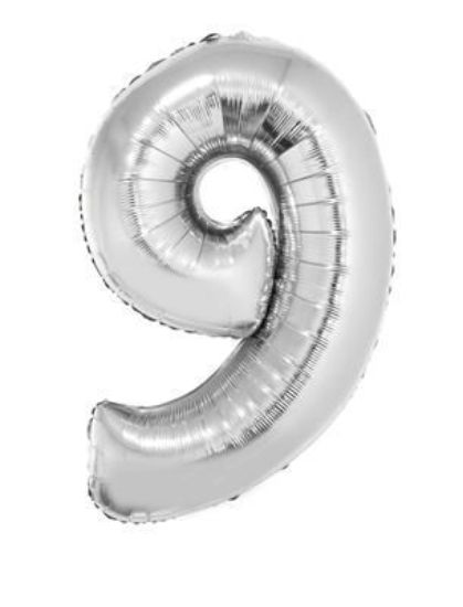 Folieballon cijfer 9 zilver 81 cm
